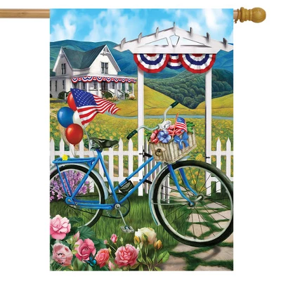 Patriotic Bicycle Fourth Of July House Flag Balloons Bunting 28" X 40" Briarwood Lane 1 Patriotic Bicycle Fourth Of July House Flag Balloons Bunting 28" X 40" Briarwood Lane
