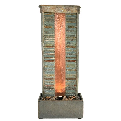 Sunnydaze Decor Sunnydaze 48"H Electric Natural Slate With Copper Accents Rippled Column Outdoor Water Fountain With LED Spotlight 4 Sunnydaze Decor Sunnydaze 48"H Electric Natural Slate With Copper Accents Rippled Column Outdoor Water Fountain With LED Spotlight - Image 4