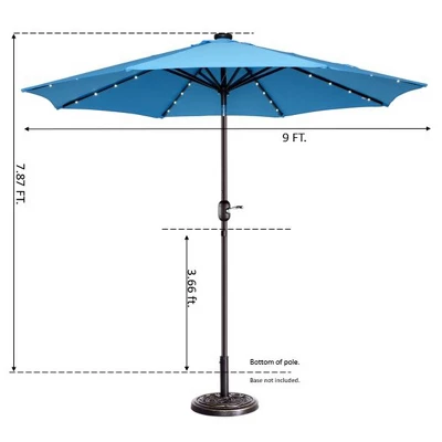 9-Foot Patio Umbrella - Deck Shade With Solar Powered LED Lights, Push Button Tilt, And Fade Resistant, UV Protection Canopy By Villacera (Blue) 4 9-Foot Patio Umbrella - Deck Shade With Solar Powered LED Lights, Push Button Tilt, And Fade Resistant, UV Protection Canopy By Villacera (Blue) - Image 4