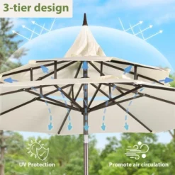 Aoodor 9FT Patio Umbrella Outdoor Table Umbrella 3 Tiers With 8 Ribs -Garden Furniture Store GUEST e333807e 62ab 4988 a4b6 338e106ad8da