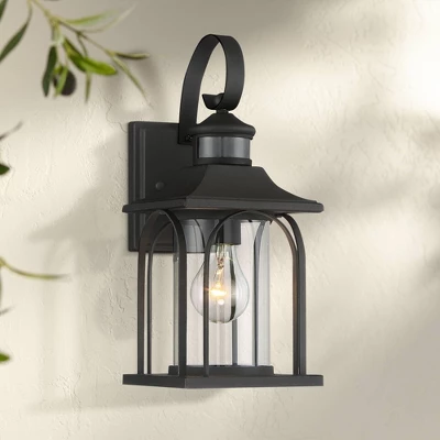 John Timberland Adaes Mission Outdoor Wall Light Fixture Textured Black Motion Sensor 14 1/4" Clear Glass For Post Exterior Barn Deck House Porch Yard 1 John Timberland Adaes Mission Outdoor Wall Light Fixture Textured Black Motion Sensor 14 1/4" Clear Glass For Post Exterior Barn Deck House Porch Yard
