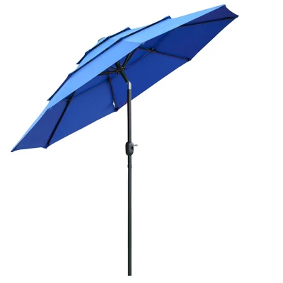 Outsunny 9FT 3 Tiers Patio Umbrella Outdoor Market Umbrella With Crank, Push Button Tilt For Deck, Backyard And Lawn 9 Outsunny 9FT 3 Tiers Patio Umbrella Outdoor Market Umbrella With Crank, Push Button Tilt For Deck, Backyard And Lawn - Image 9