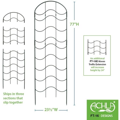 Achla Designs FT-16 23.5 Inch Wide 77 Inch Tall Waves Decorative Wrought Iron 3 Piece Garden Lattice Trellis With Extension For Climbing Plants, Black 3 Achla Designs FT-16 23.5 Inch Wide 77 Inch Tall Waves Decorative Wrought Iron 3 Piece Garden Lattice Trellis With Extension For Climbing Plants, Black - Image 3
