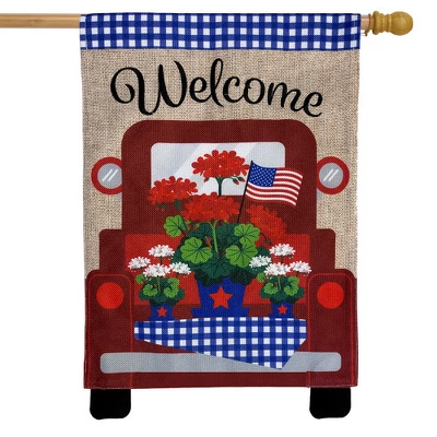 Red Truck Burlap Patriotic House Flag 28" X 40" Briarwood Lane 1 Red Truck Burlap Patriotic House Flag 28" X 40" Briarwood Lane