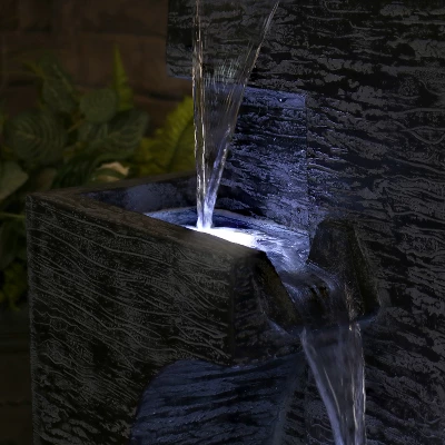 Sunnydaze Decor Sunnydaze 32"H Electric Polyresin Cascading Tower Tiered Outdoor Water Fountain With LED Lights 1 Sunnydaze Decor Sunnydaze 32"H Electric Polyresin Cascading Tower Tiered Outdoor Water Fountain With LED Lights