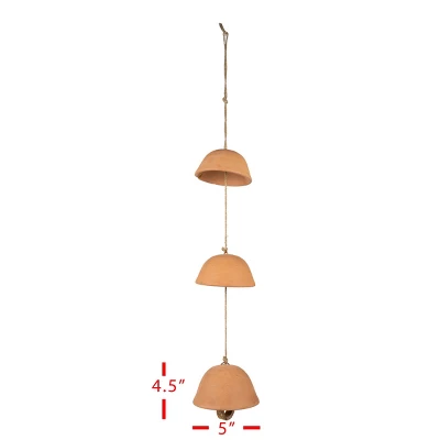 Tiered Natural 3 Bell Terracotta, Wood & Jute - Foreside Home & Garden 4 Tiered Natural 3 Bell Terracotta, Wood & Jute - Foreside Home & Garden - Image 4