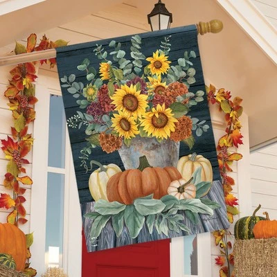 Sunflowers And Hydrangeas Fall House Flag Floral Pumpkins 28"x40" Briarwood Lane 2 Sunflowers And Hydrangeas Fall House Flag Floral Pumpkins 28"x40" Briarwood Lane - Image 2