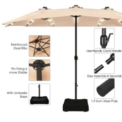 Costway 15Ft Patio Double-Sided Solar LED Market Umbrella Crank Base BeigeTanOrangeBurgundy -Garden Furniture Store GUEST ebf75fc5 622b 48e4 8a80 af110a2b932b