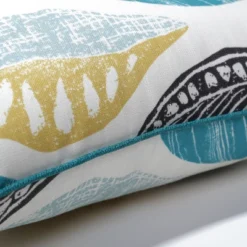 Set Of 2 Leaf Block Outdoor/Indoor Oversized Rectangular Throw Pillows Teal/Citron - Pillow Perfect