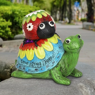 9.25" Resin Garden Turtle And Lady Bug Statue - Exhart 1 9.25" Resin Garden Turtle And Lady Bug Statue - Exhart