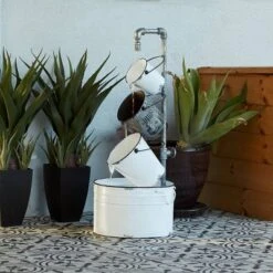 33" Rustic Metal Pails Fountain Cream White - Alpine Corporation