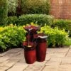 Teamson Home Outdoor 3-Tier Glazed Pot Floor Fountain With LED Lights, Red