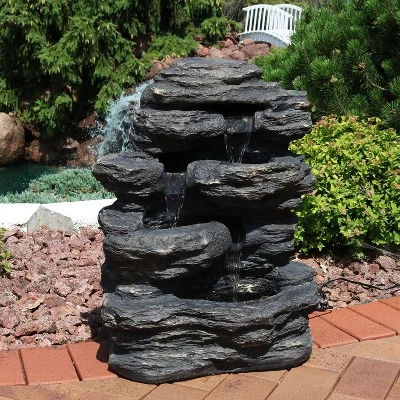 Sunnydaze Decor Sunnydaze 24"H Electric Polystone Rock Falls Waterfall Outdoor Water Fountain With LED Lights 1 Sunnydaze Decor Sunnydaze 24"H Electric Polystone Rock Falls Waterfall Outdoor Water Fountain With LED Lights