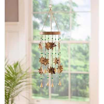 Wind & Weather Beaded Antiqued Bronze-Colored Poinsettia Blossom Wind Chime 1 Wind & Weather Beaded Antiqued Bronze-Colored Poinsettia Blossom Wind Chime