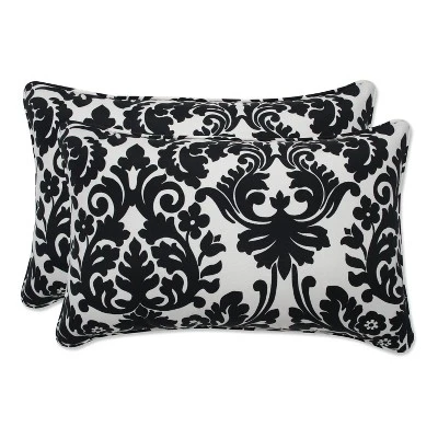 Essence Damask 2pc Rectangular Outdoor Throw Pillow Set Black - Pillow Perfect 4 Essence Damask 2pc Rectangular Outdoor Throw Pillow Set Black - Pillow Perfect - Image 4
