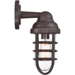 John Timberland Marlowe Industrial Outdoor Wall Light Fixtures Set Of 2 Bronze Metal Cage 13 1/4" Clear Glass For Post Exterior Barn Deck House Porch -Garden Furniture Store GUEST ff281d3e dfcf 41a7 b751 b12399b9fe3b