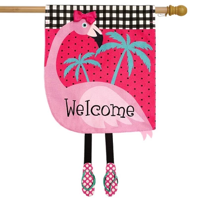 Fancy Flamingo Summer Burlap House Flag Welcome 28" X 40" Briarwood Lane 1 Fancy Flamingo Summer Burlap House Flag Welcome 28" X 40" Briarwood Lane